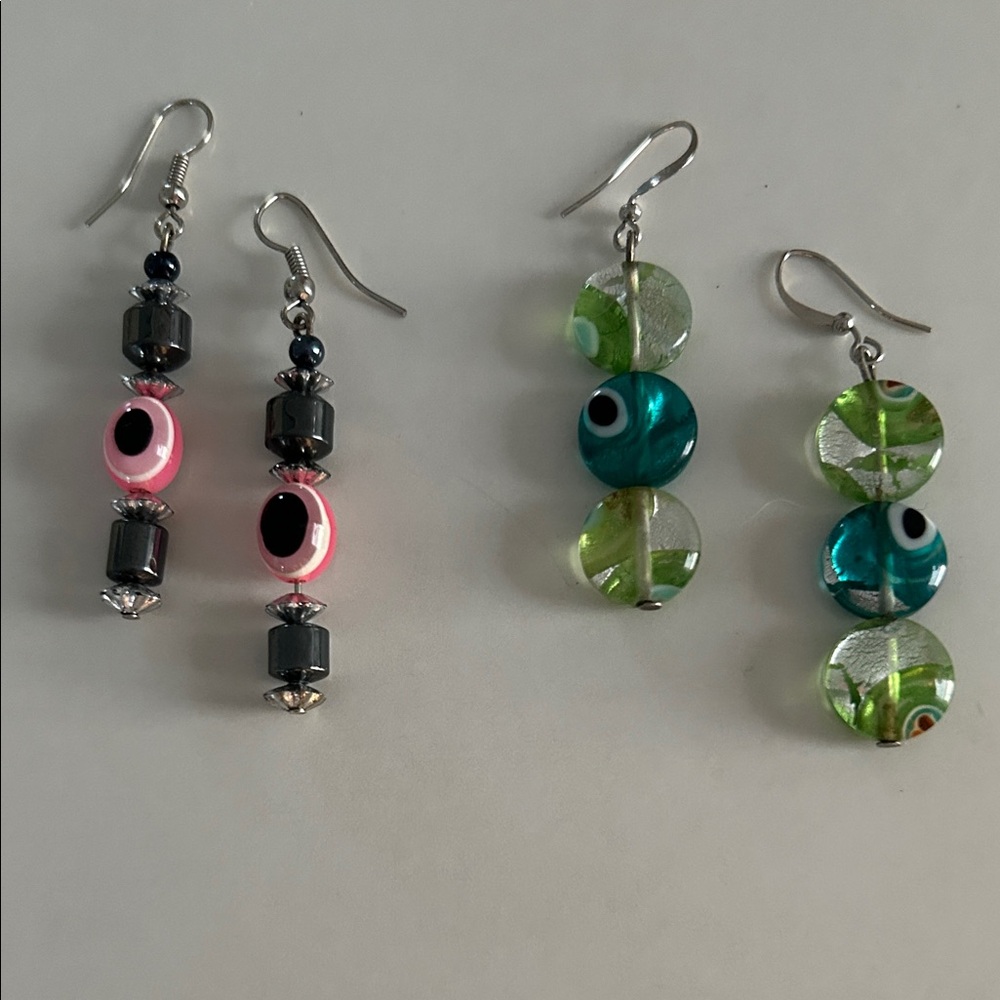 Chic Pink and Green Beaded Earrings
